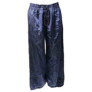 Monse – Hose aus marineblauem Satin mit weitem Bein, Nadelstreifen und Druckknopfverzierungen – 7766501294140