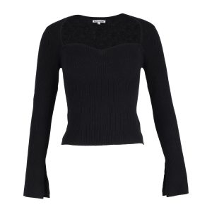 Reformation – Stricktop aus schwarzer Wolle mit Herzausschnitt