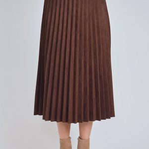 braun gefaltet Veloursleder Midi Rock 7832922685500