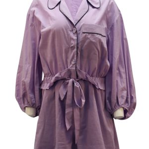 Tibi Baptise Pajama Jumpsuit with Taille Krawatte aus lila Baumwolle 7765053734972