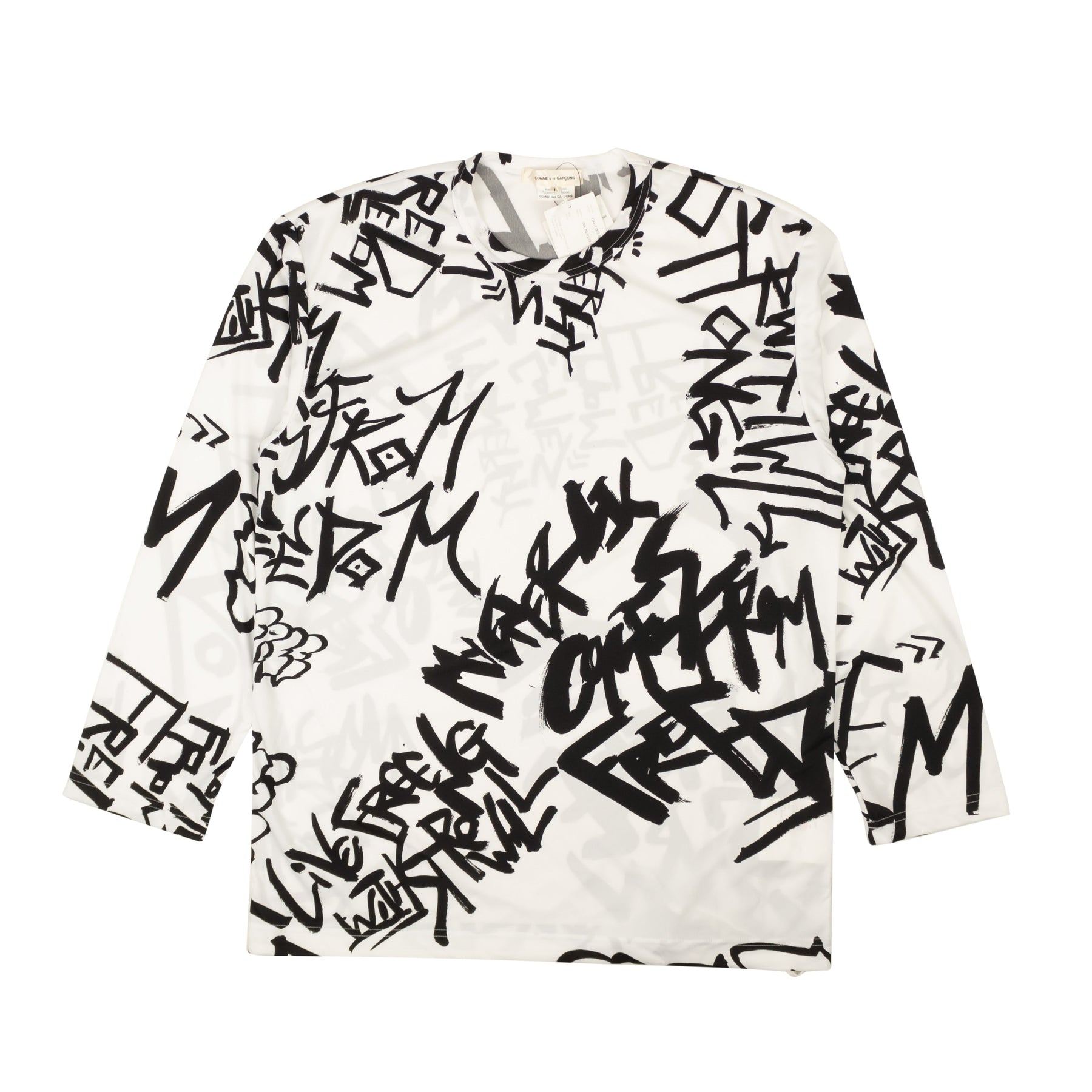 Weißes langärmliges Jersey-T-Shirt mit Grafik