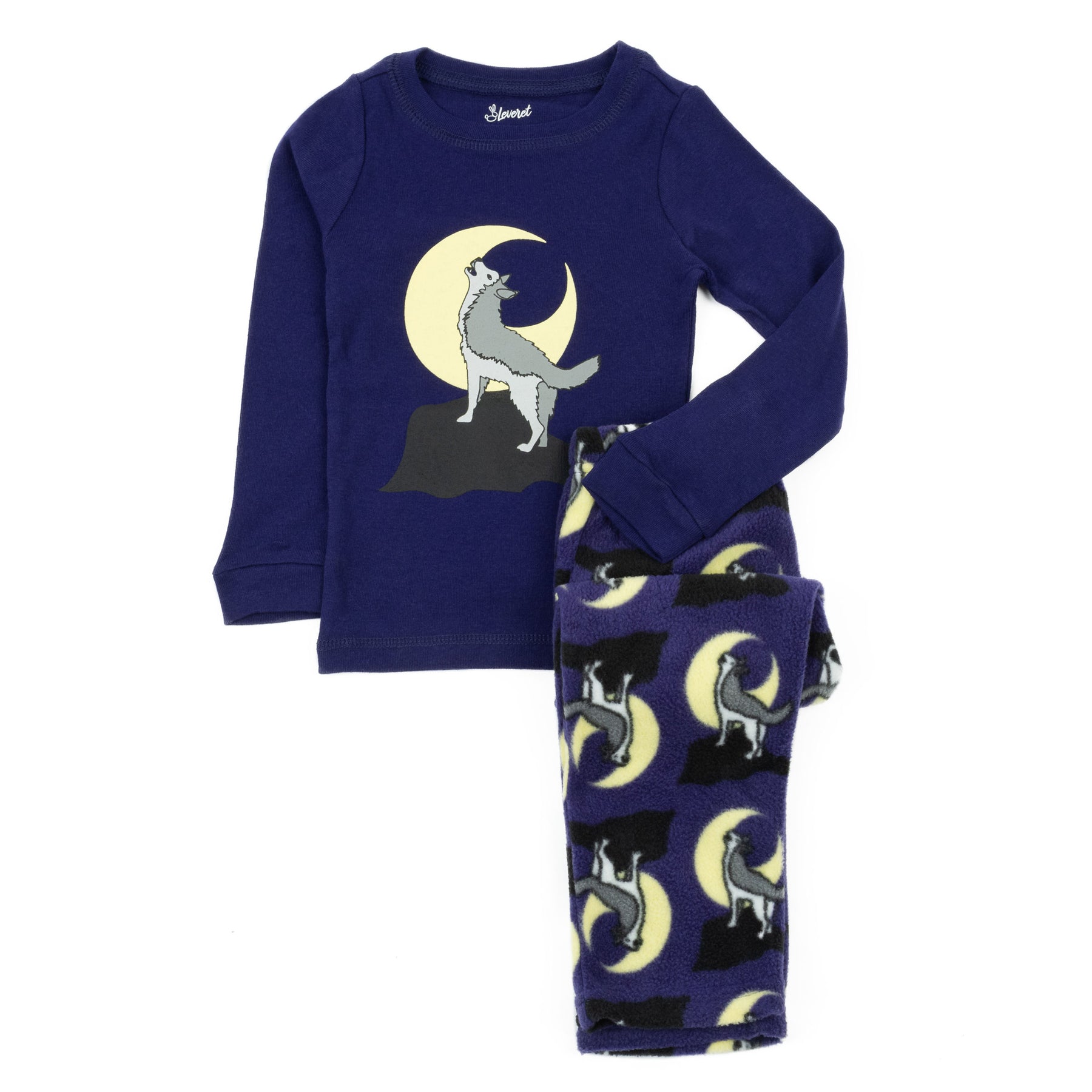 Kinder Baumwolle Top und Fleece Hosen Pyjamas Wolf