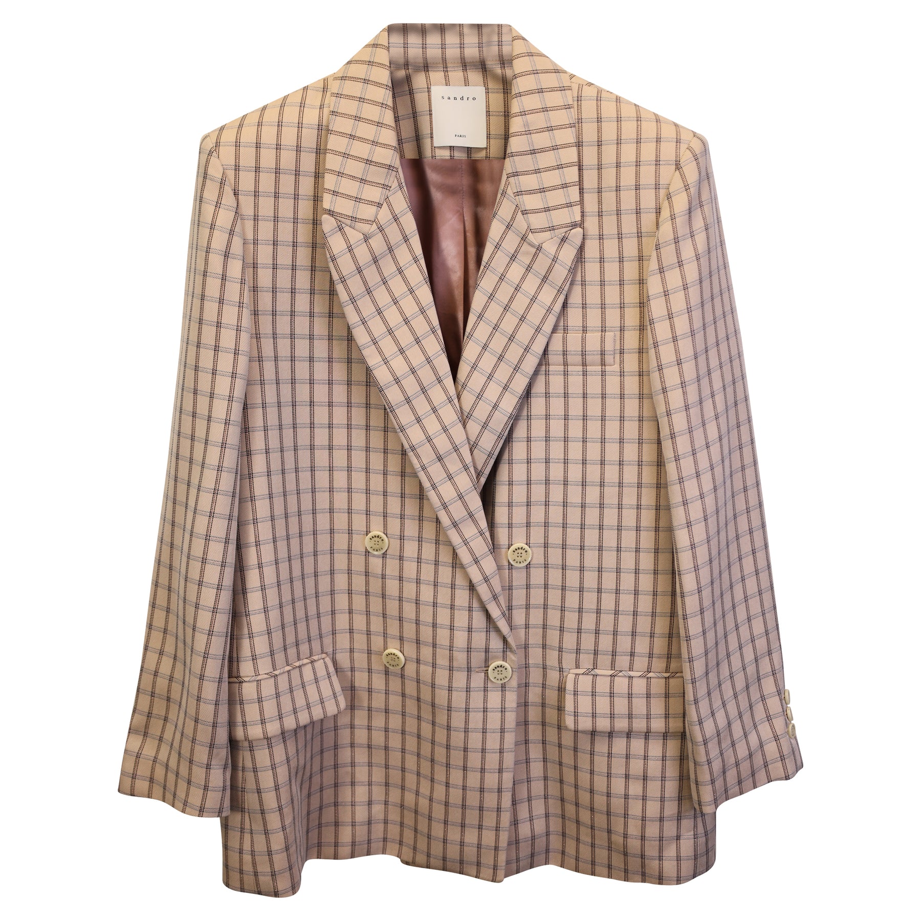 Sandro Paris Danube Doppelbrust-geprüfter Blazer aus Beigewolle 7748813684796