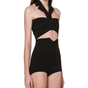 Draped Crop Top in Stretch Poplin in schwarz 7706082213948