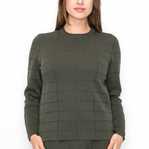 Olive Grid Strickpullover 7833136431164