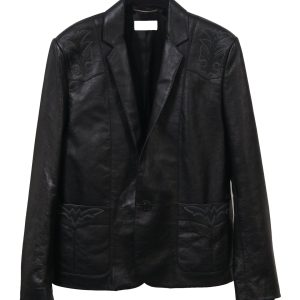 Saint Laurent Western Blazer Jacke aus schwarzem Leder 7748747034684
