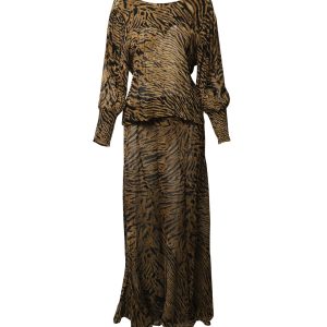 Ganni Tiger Print Rock und Bluse in mehrfarbiger Viskose