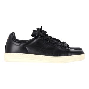 Tom Ford Warwick gelochte Sneakers aus schwarzem Leder 7748762927164