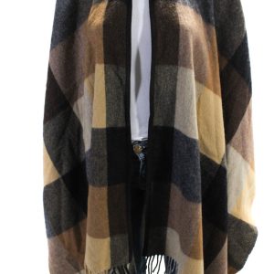 Bogner Damen multi braun plaid Schnalle Fransen Detail Poncho Jacke 7833520570428