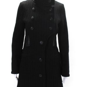 Mackage Damen Wolle Leder Gürtel Knopf bis Mitte Länge Graben Mantel schwarz – 7833547210812