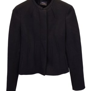 Akris Abadin Round Neck kurze Taille Jacke aus schwarzer Wolle 7748640145468