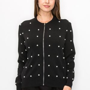 Schwarze Strickjacke mit Perlendekor – 7833665503292