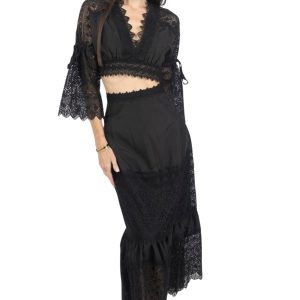 Emily Guipure Lace Top & Maxi Rock Set in schwarz 7705919881276