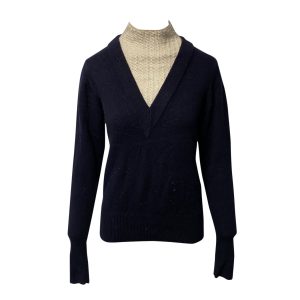 Sandro Jacques Mock Neck Pullover aus marineblauer Wolle 7766503129148