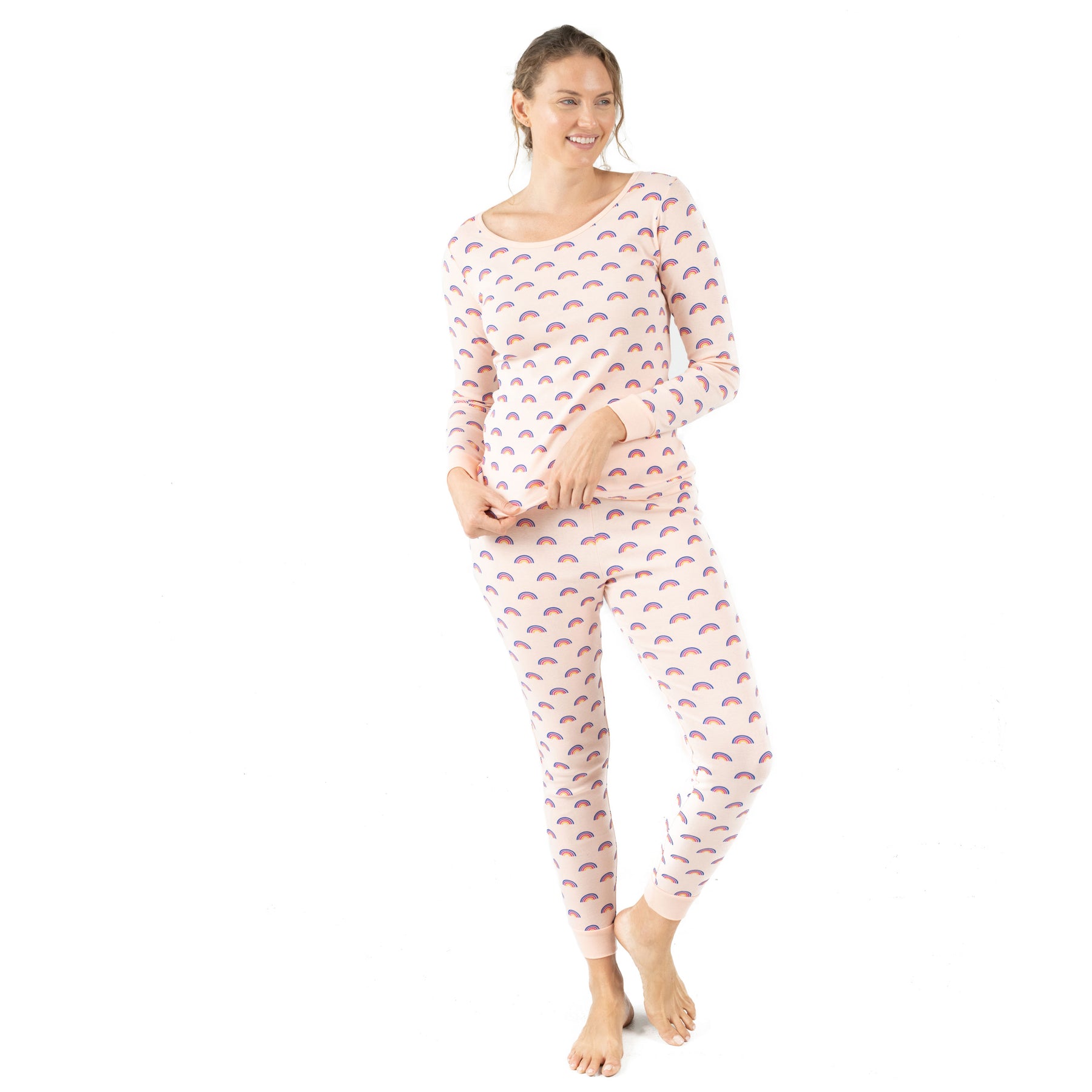 Damen zwei Stück Baumwolle Pyjama Regenbogen Pfirsich