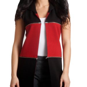 Double Zip wendbar lange Weste in schwarzrot