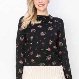 rosa rosa gemusterter schwarzer Pullover 7833069781052