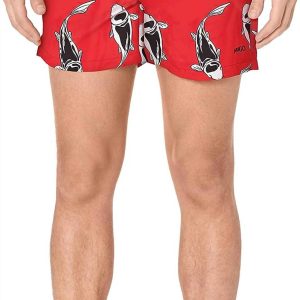 Men s Fisch Tier Druck Zugbänder Taille schwimmen Shorts in rot