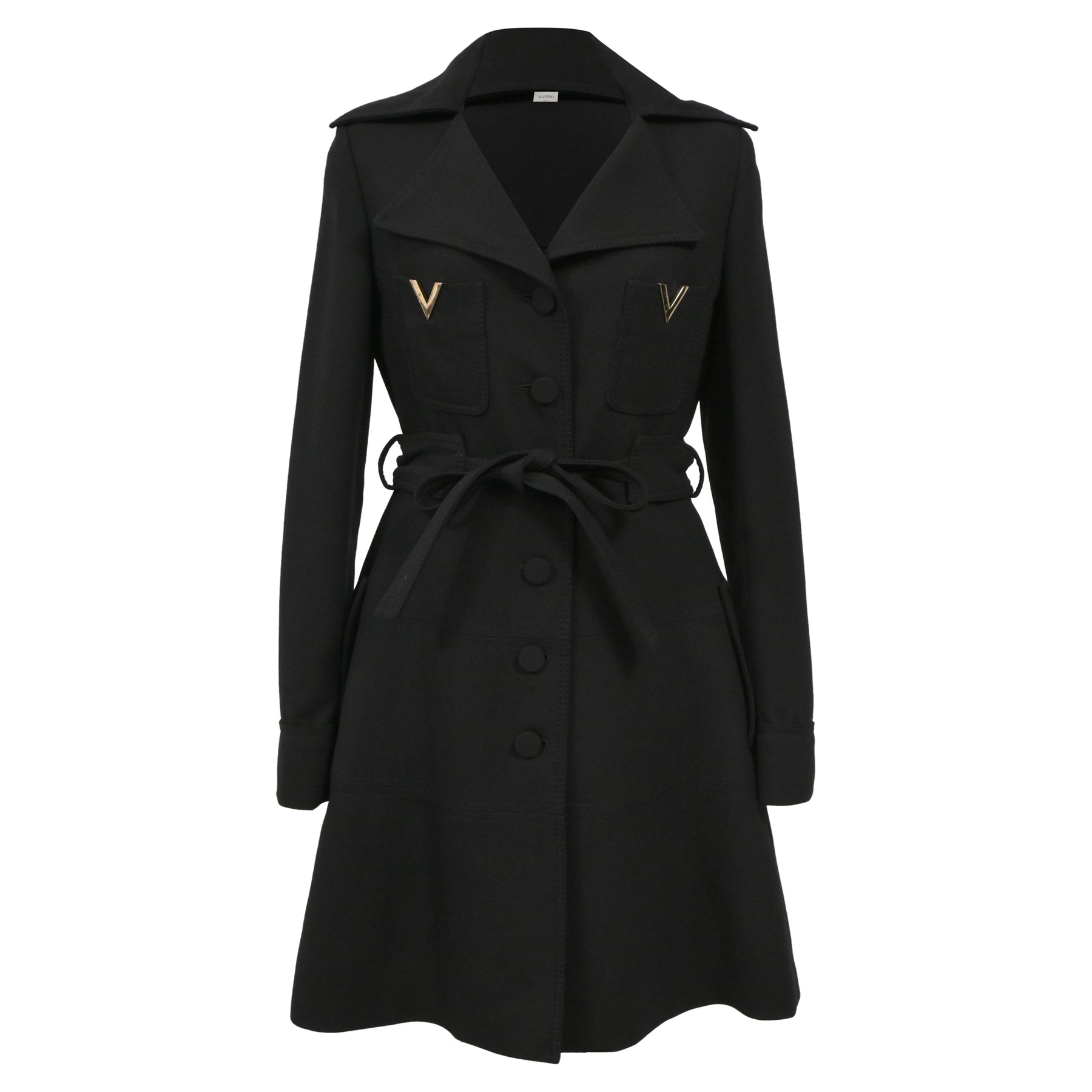 Valentino Belted Fell aus schwarzer Wolle 7833156091964