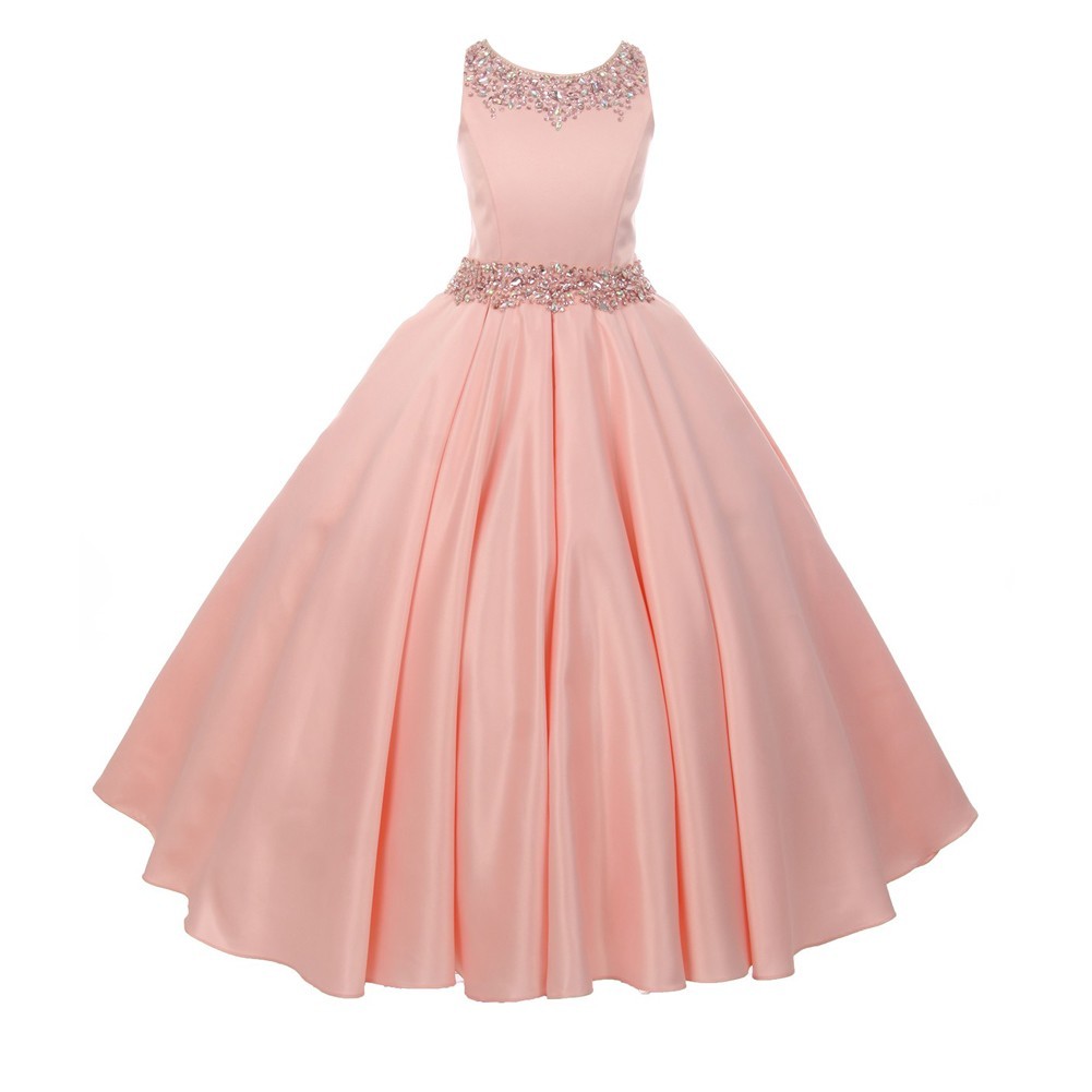 Staubrosa, schimmerndes, mit Perlen besetztes, plissiertes, mattes Satin-Junior-Brautjungfernkleid für große Mädchen, Größe 8–16