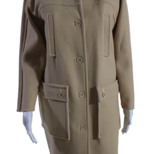 Courreges Damen beige Wolle Taschen hohen Hals langen Ärmel Mantel – 7833581092924