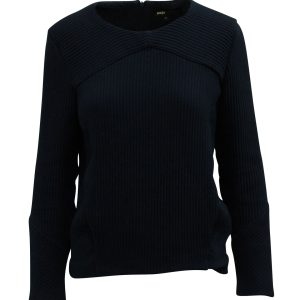 Maje geripptes Langarm-Oberteil mit Taschen in Marineblau Baumwolle 7833141608508