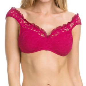 V-Ausschnitt vom Schulter Bikini Top in Himbeere 7676587606076