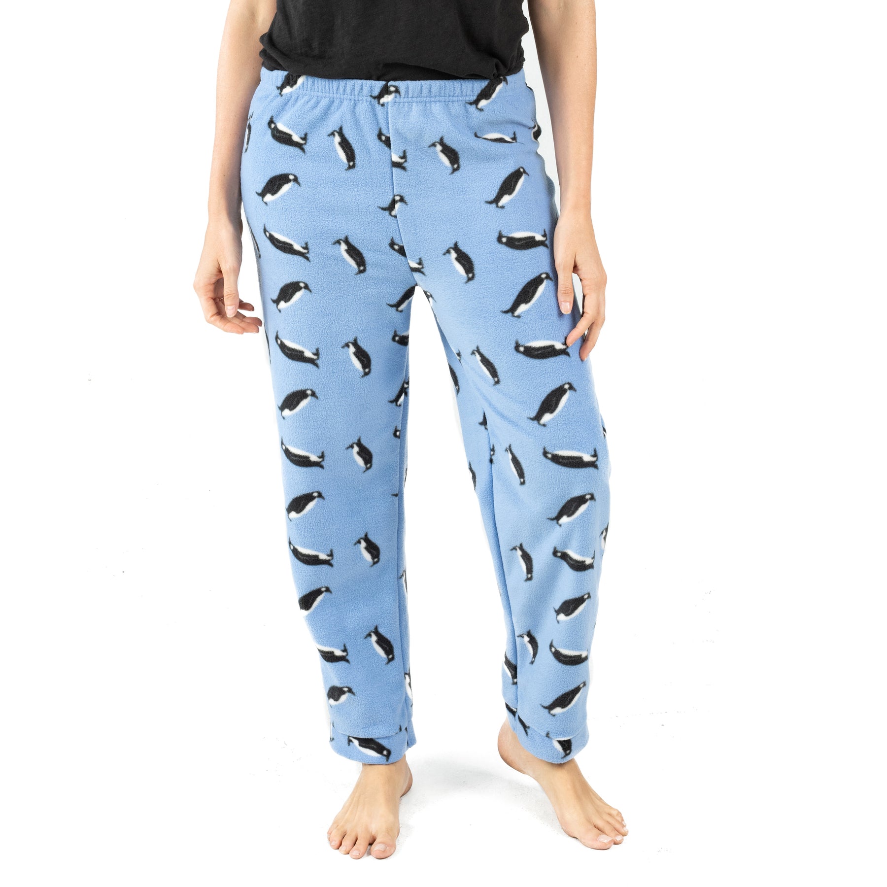 Christmas Damen Fleece Pyjama Hose Pinguin