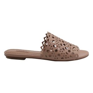 Alaia Laser-Cut Slides in Beige Kalbsleder 7703693164604