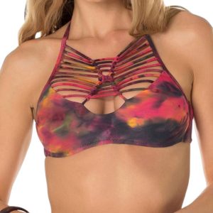 Damen Krawatte Farbstoff Makrame Halter Bikini Top in chakra 7668075528252