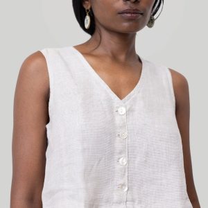 Kurzes Trägershirt in Ecru