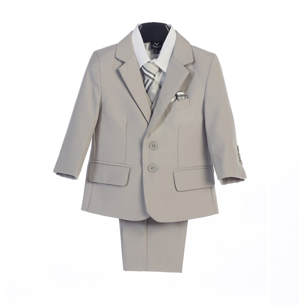 Hellgraue Jacke für Jungen, Weste, Einstecktuch, Krawatte, Hemd, Hose, 5-teiliger Anzug, 2T-7