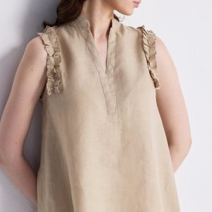 ärmellose Hanfplatte mit Rüschen in neutraler Beige