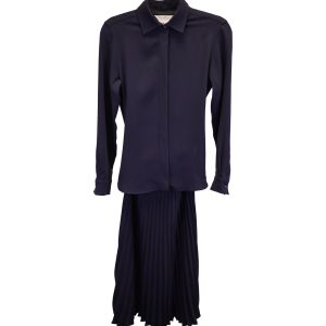 Max Mara Carmine – plissiertes Hemdkleid aus Triacetat in Marineblau – 7748720132156