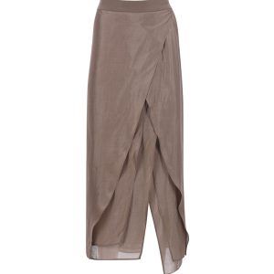 Brunello Cucinelli geschichteter Midirock aus beige Seide 7766527049788