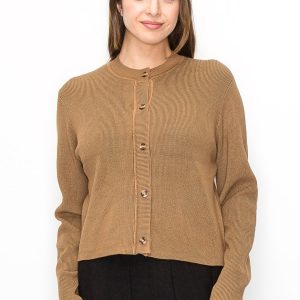 Elegant gerippte Kamel Strickjacke 7832987533372