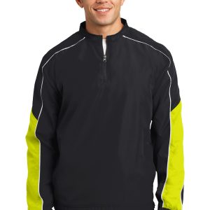 Sport-Tek Herren-Paspeliertes Colorblock-Windshirt mit 1/4-Reißverschluss. JST64
