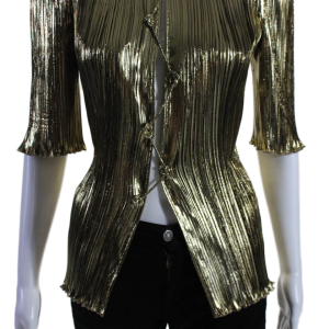 Altuzarra Damen Metallic Druckknopf gerippt gelockten Saum adoni Bluse Gold 7833280839740