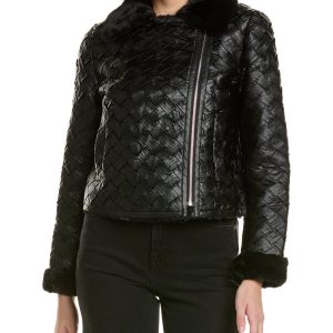 Adrienne Landau Basketweave Bomber Jacke 7833388548156