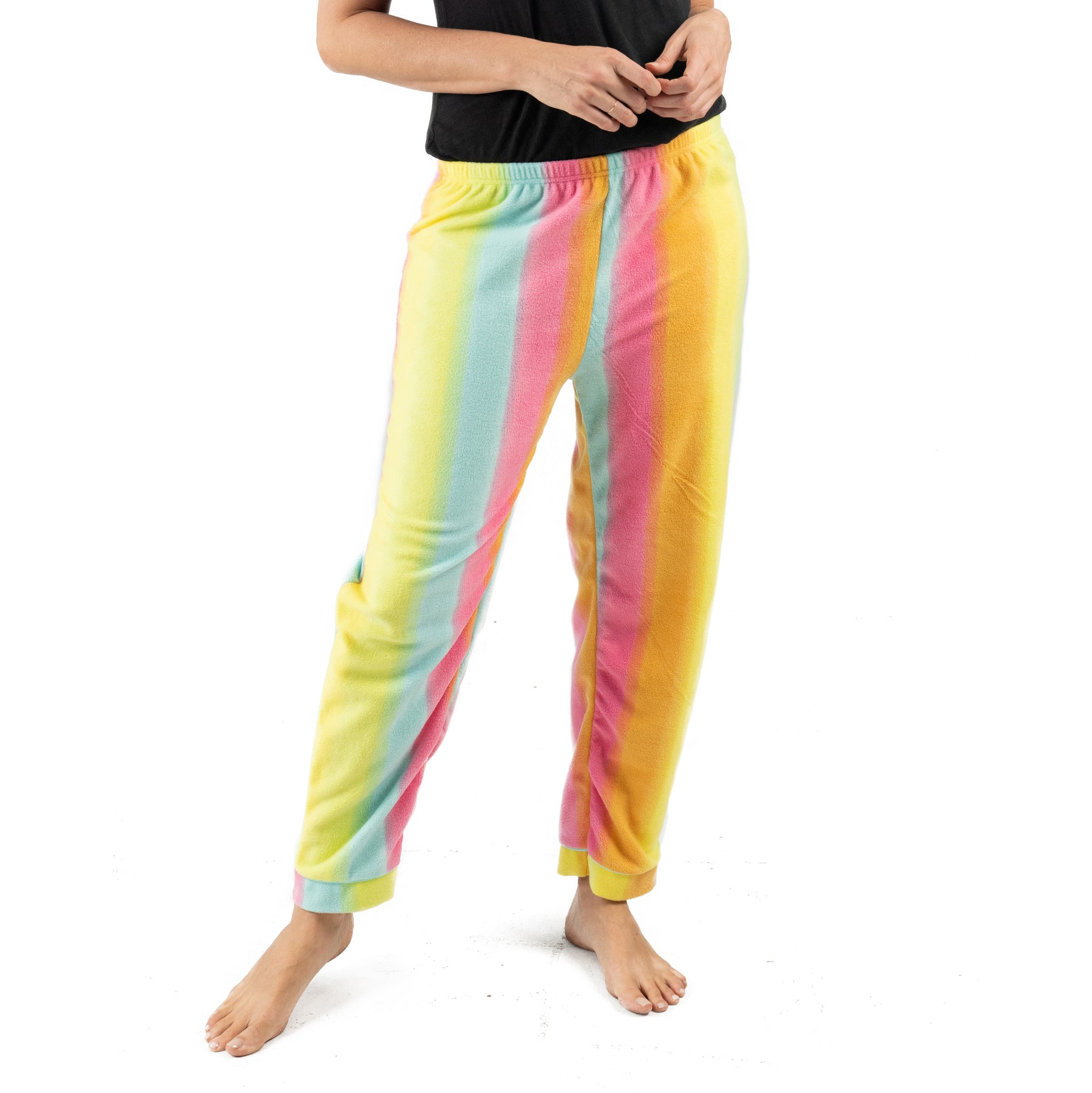 Damen Fleece Pyjama Hose Regenbogen