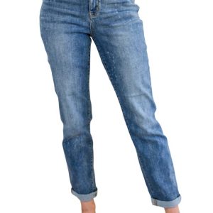 Hi Rise Bleach Splash Boyfriend Jeans in mittlerer Waschung 7704767103036