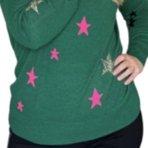 Pullover mit Intarsiensternen in Grün