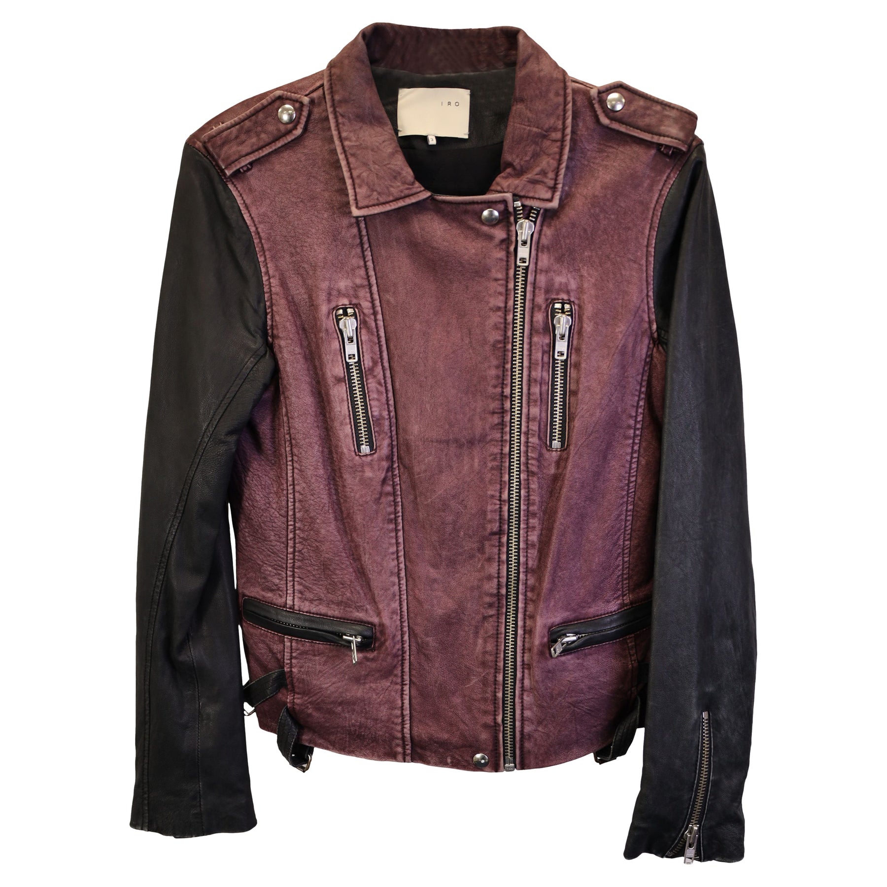 IRO Bicolor Moto Jacke aus burgundigem und schwarzem Leder 7733762555964
