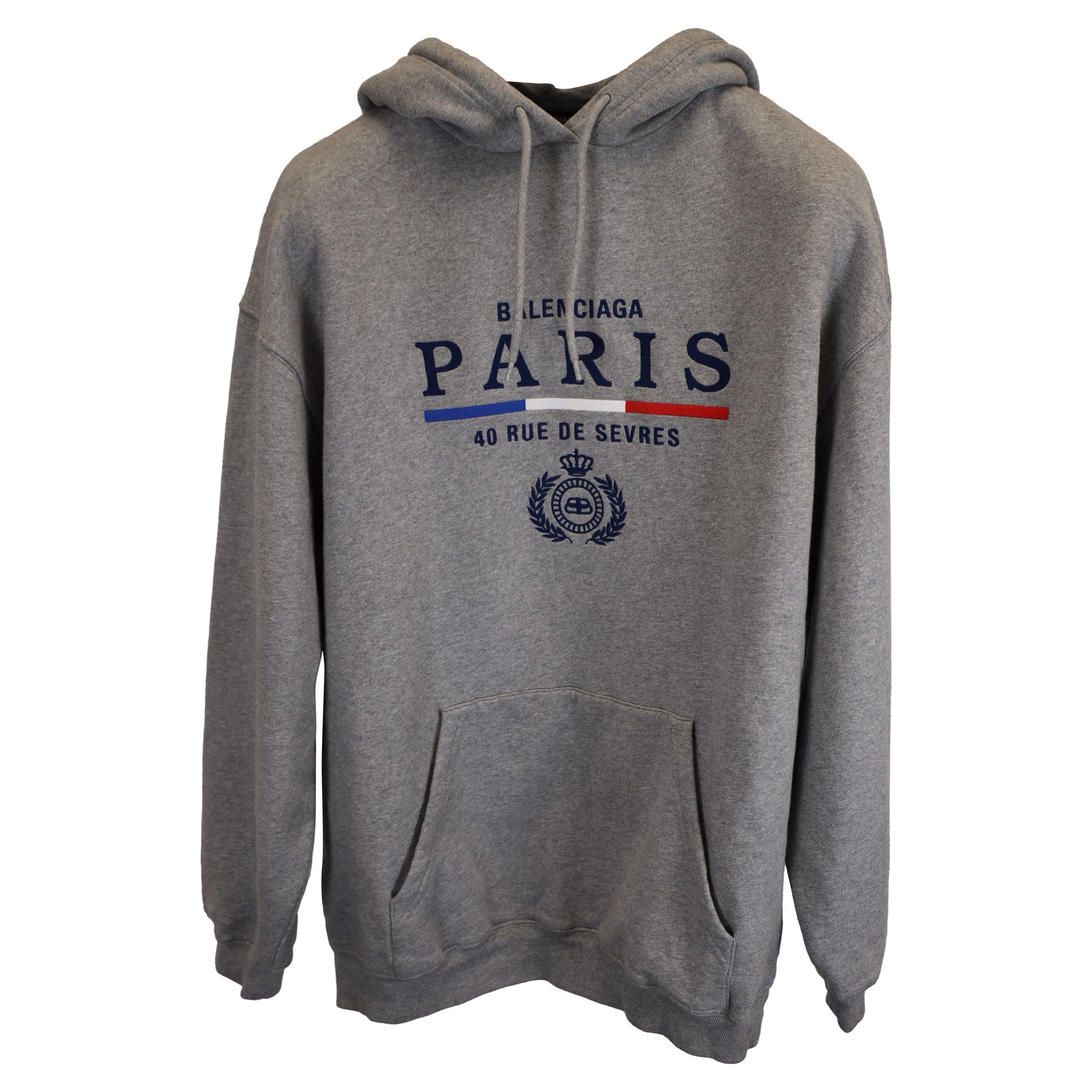 Balenciaga Paris Flag Kapuzenpullover aus grauer Baumwolle 7833204391996