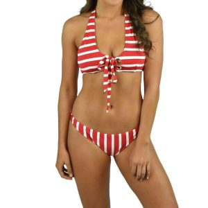 Stripe Grommet Santorini Bikini Top in Rot/Ivory 7803844296764