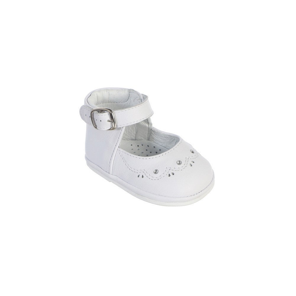 Weiße Taufschuhe für kleine Mädchen mit Nahtdetail und Knöchelriemen, 5–6 Kleinkinder