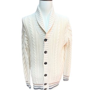 Brunello Cucinelli Herren-Pullover aus Alpaka- und Yack-Strickpullover mit grobem Zopfmuster und Knöpfen