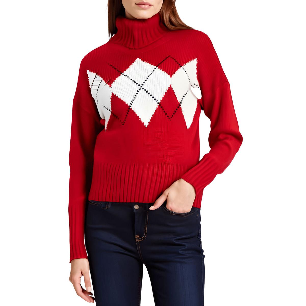 Argyle gerippte Strick Rollkragen Pullover