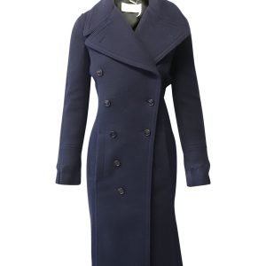 Chloe Mid-Length doppelt gebratener Mantel aus Marineblauwolle