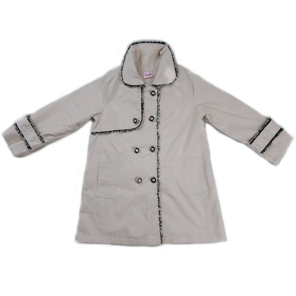 Elfenbeinfarbener zweireihiger Mantel mit Kontrastbesatz für Mädchen, S (9–24 M)–XL (6–8)